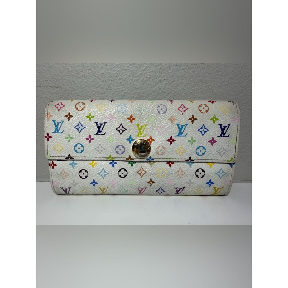 Louis Vuitton Murakami White Multicolor Monogram Canvas Long Wallet w Pink int.